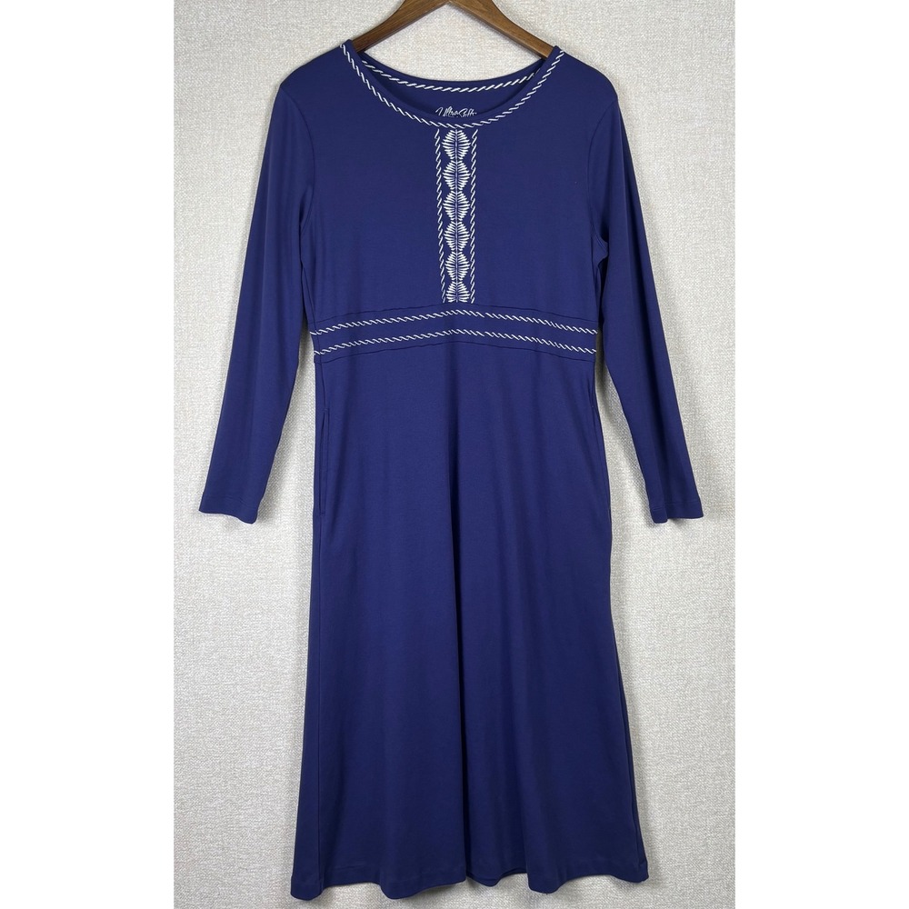 Ultra Softs Blue Long Sleeve Embroidered Midi Dress A-Line Womens Size Medium